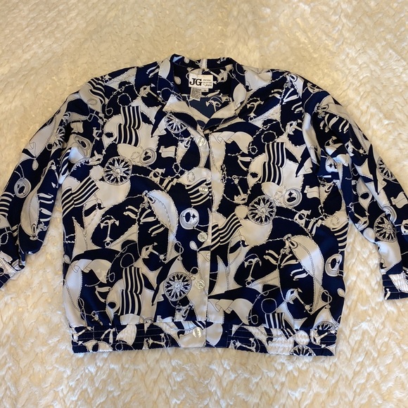 JG by Joyce women’s Nautical print  button down embellished lightweight jacket - Picture 8 of 13